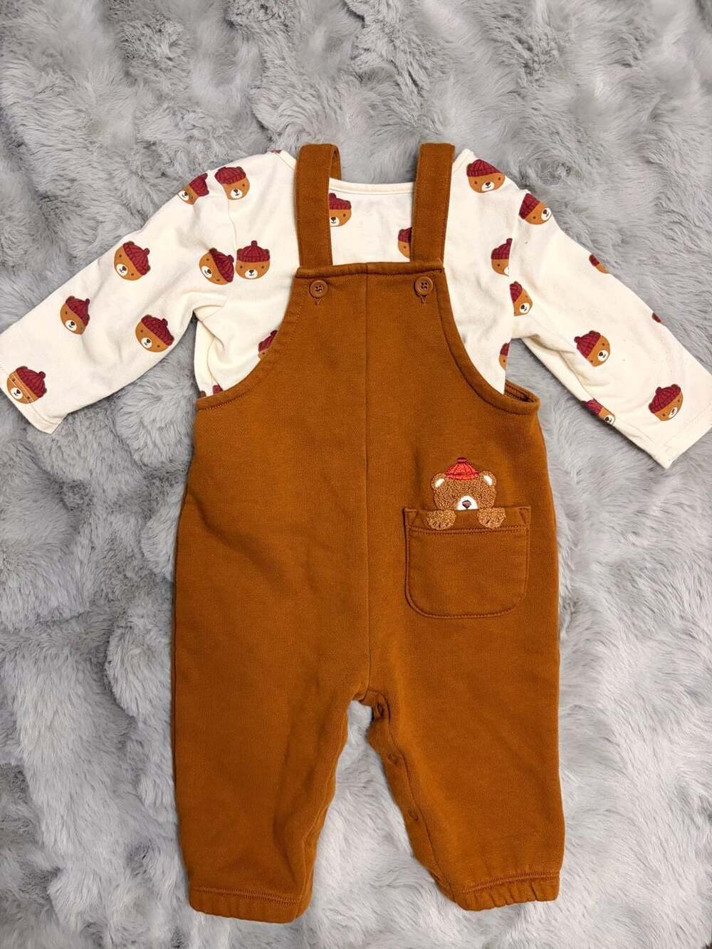 Carter's Baby Boys' Turkey Overalls and Long Sleeve Shirt Set - Brown 3-6M